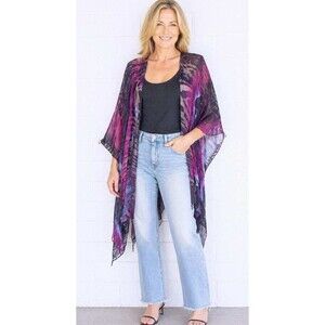 Chico's S/M 6 8 10 12 Purple Burn-Out Chiffon Flowy Open Jacket